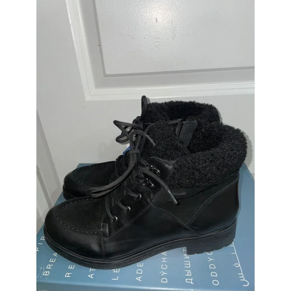 Geox Rawelle Leather Shearling Trimmed Waterproof Boot Women's Size 38/7.5 NIB